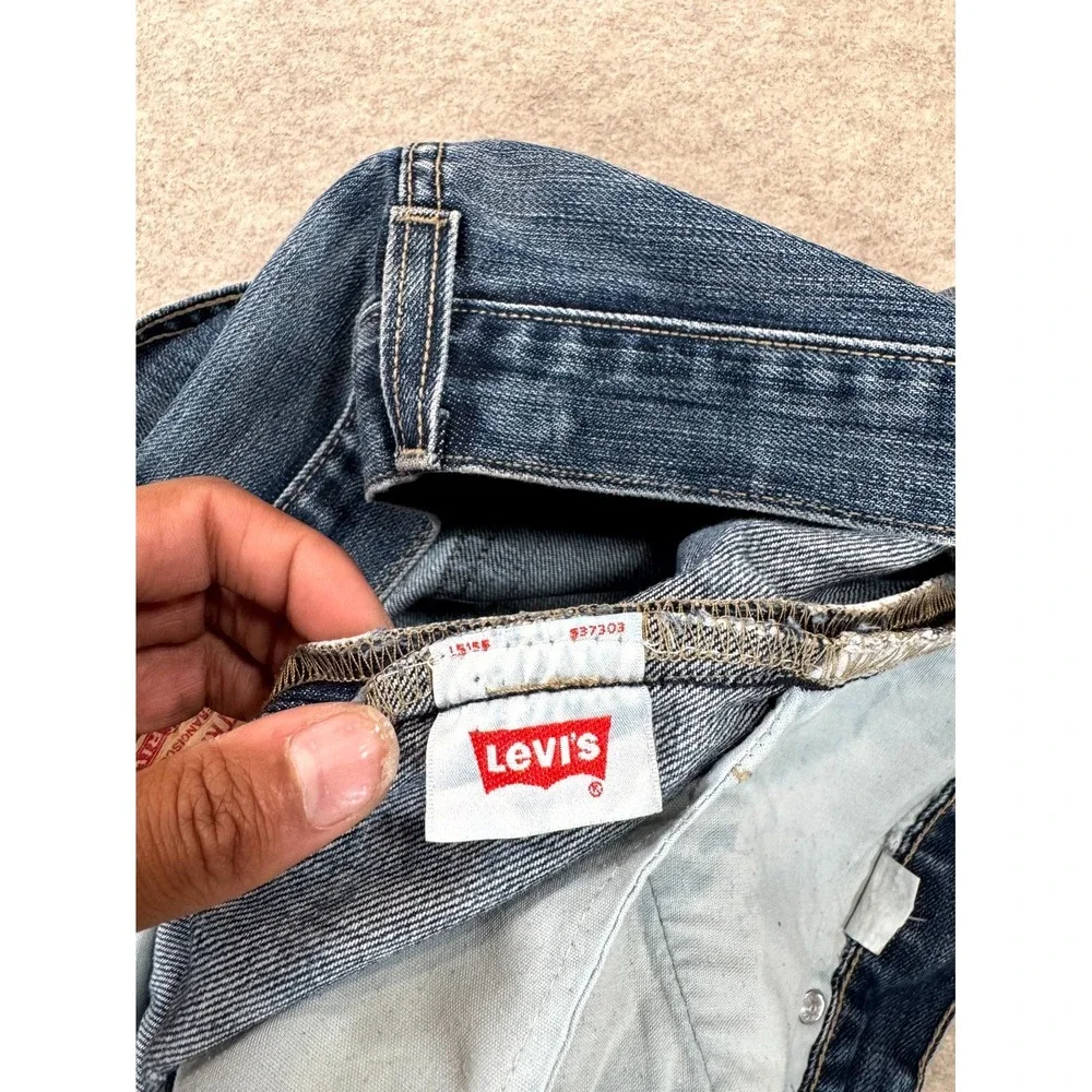 Levis 501 Original Straight Jeans Men 36x34 Blue Whiskering Denim Button Fly